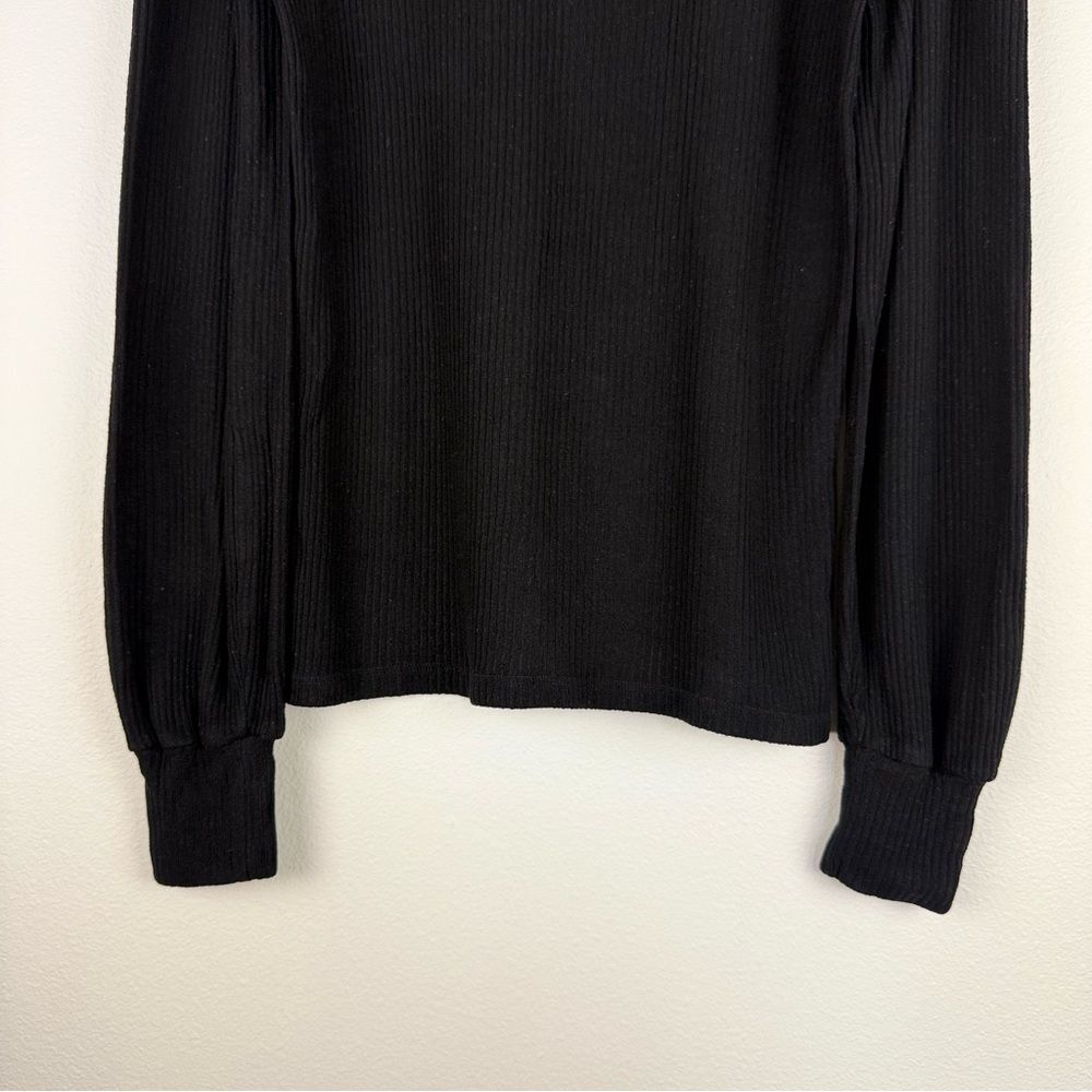 Reformation‎ Black Ribbed Puff Shoulder Long Sleeve Womens Size XS/S - Picture 10 of 11